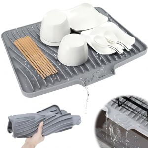 KOVSGQ Tapis Egouttoir Vaisselle Silicone Tapis De Sechage Vaisselle Silicone Tapis Egouttoir Vaisselle 40x30cm Résistant à La Chaleur Antidérapant Pour Plan De Travail Évier Et Égouttoir (Gris) (Travenix-US, neuf)