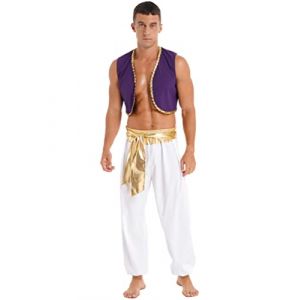 dPois Homme Déguisement Arabe Gilet Pantalon Costume Arabe Roi Prince Carnaval Partie Fête Jeux de Rôle B Or M (dPois eu, neuf)