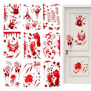 La fenêtre d'Halloween adhère au sang,autocollant imprimé de sang d'Halloween,9X Autocollants d’empreintes de mains sanglantes | Autocollants de fenêtre en forme de goutte de sang, autocollants d'empr (huaizkma, neuf)