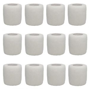 12 Rouleaux Bande Cohesive 5 cm x 4.5 m Bandage Medical Bande Elastique Pansements Adhésive Sports Strapping Bandage Autoadhésif pour Cheville Poignets Genouxs (Blanc) (shuweier, neuf)