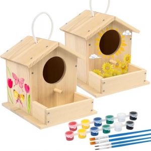 LotFancy 2 Pièce Maison Oiseaux Exterieur, Kit de Bricolage Cabane Oiseaux en Bois pour Enfant à Construire et Peindre, Loisir Creatif Activités Manuelles Fille et Garçons (GreenFancy GmbH, neuf)