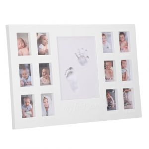 SPRINGOS Cadre Empreinte Bébé avec Pâte Moulage 12 Photos Souvenir Cadre Empreinte Main et Pied Nouveau-Né en Bois Blanc Décoration Cadeau (SPRINGOS, neuf)