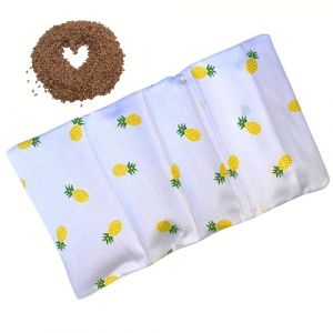 Bouillotte Graines Lin BIO France D&eacute;houssable Grande - Coussin Chauffant - Apaise Soulage - Douleur, Maux T&ecirc;tes, SPM et Endom&eacute;triose - Chauffe Vite Micro-Ondes - 30x15cm - Motifs Fruits YAJOI (Ananas) (ALCOV, neuf)