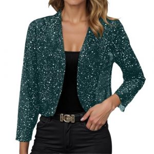 Veste Paillettes Femme Courts Ouvert &agrave; Manches Longues Veste Brillant Manteau &agrave; Sequins Disco F&ecirc;te Clubwear Cardigan Brillant El&eacute;gant Blouson pour Soir&eacute;e Cocktail C&eacute;r&eacute;monie F&ecirc;te Danse Bal (Green, L) (LDpOIQta, neuf)