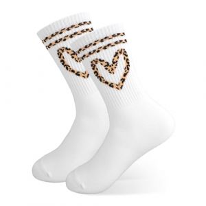 Zidoley Motif Coeur L&eacute;opard Chaussettes Femme de Sport, Chaussettes Hautes Femme En Coton, Chaussettes Respirantes pour Athletic Randonn&eacute;e Marche Running, 35-42 (EMIKEJI, neuf)