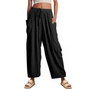 CheChury Pantalon Lin Femme &Eacute;t&eacute; Pantalon Large D&eacute;contract&eacute;s Pantalon Fluide Respirant Pantalon en Coton et Lin Jogging Pantalon de Plage Confortable Pants Taille Elastique Pantalon Palazzo avec Poches (Sofenny, neuf)