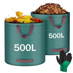 Flintronic 2x500LSacs de Jardin, Sacs à Déchets de Jardin, Sacs de Déchets Jardin Résistants, Sac déchet en PP Robuste avec Poignées, Pliables et Réutilisables(Gants de Jardinage) (flintronic®-eu, neuf)