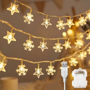 Guirlande Lumineuse de Flocon de Neige, Guirlande Lumineuse &Eacute;toile, 6M 40 LED Guirlandes Guinguettes, Leds Guirlandes Lumineuses pour No&euml;l Chambre Chambre Int&eacute;rieure et Ext&eacute;rieure, 2 Modes d'&eacute;clairage (Octonyluck Store, neuf)