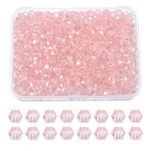 PATIKIL 1000pcs 4mm Perles En Cristal De Verre Bic&ocirc;ne, Perles Espaceuses Facett&eacute;es Avec Bo&icirc;te Pour Fabrication Bracelet Collier Boucles D'oreilles DIY Attrape-Soleil Artisanat, Rose AB (PATIKIL UK, neuf)