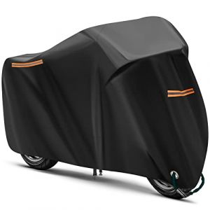 URAQT Housse de Protection pour Moto, 210T Oxford Bache Moto Exterieur Etanche, Housse Scooter avec Trous de Serrure & R&eacute;fl&eacute;chissante, Poussi&egrave;re UV Neige Pluie Hiver &Eacute;t&eacute;（245 * 105 * 125cm） (HAPPYSALLER, neuf)