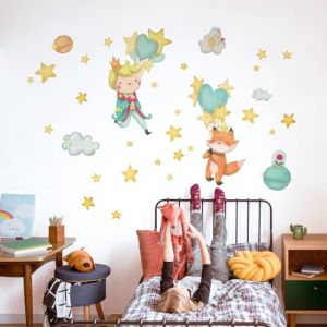 kina - R00551 Autocollants Muraux pour Enfants Écologique et Hypoallergénique Effet tissu doux Repositionnable Petit Prince Décoration murale Chambre d'enfant Papier Peint adhésif - Mesure 40x30 cm (AdesiviMurali, neuf)