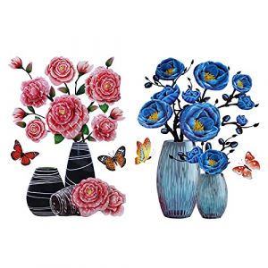 Stickers 3D Vase DIY Plante, Bricolage Plante Stéréo Autocollants étanche Auto-adhésif Fleurs Sticker Mural Pour Porte Murale Réfrigérateur Décoration 2 Pièces (Qianlei, neuf)