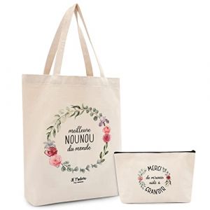 Rhdekoein Tote Bag Femme Lot de 2 Sacs Coton Pochette Nounou Meilleure Merci de m'avoir aidé à Grandir Cadeau Nounou Petite Pochette Sacs de Courses en Coton Sac Fourre Tout (Rhdekoein, neuf)