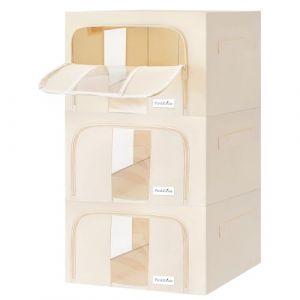 Prestig&eacute;nie Lot de 3x 24L Sac de rangement vetement penderies rigide en tissu - Organisateur vetement - Boite de rangement Couverture et oreiller avec Fen&ecirc;tre transparente (PrestiG&eacute;nie, neuf)