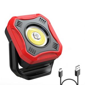 AuRiver Lampe de Travail Rechargeable, Super Lumineuse Baladeuse COB Lampe D'atelier Base Magn&eacute;tique, Batterie Externe pour Garage Urgence (Rouge2) (BXooo, neuf)