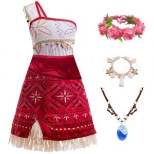 DGMYFY Déguisement Robe Princesse Fille avec Collier Fluorescent,Coquillage Bracelet,Couronne de Guirland,Deguisement Océanie Anniversaire Carnaval Enfant (Dreamwild, neuf)