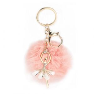 Porte-clés mignon de ballet en cristal, pendentif boule de fourrure rose, porte-clés pour filles, accessoire de porte-clés de danseuse précis, design de rêve, cadeau pour femme (LCLYX, neuf)