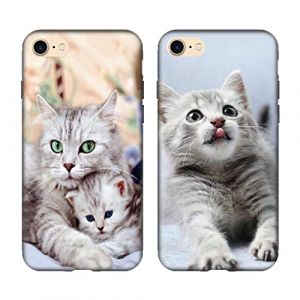 Tveinan 2 Pack Coque Compatible avec iPhone SE 2022/8/7/ iPhone SE 2020 Etui, Case Mince Souple Silicone Antichoc Protection pour iPhone 8, Housse de Noir Motif Anti-Rayure Femme, Chat Mignon (Tveinan, neuf)