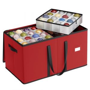 SONGMICS Bo&icirc;te de Rangement pour Boules de No&euml;l, Empilable, avec Couvercle, Double Fermeture &Eacute;clair, 8 Plateaux, Tissu Oxford 600D, 128 Compartiments de 7,6 cm, Rouge Cerise RFB035R01 (SONGMICS HOME FR, neuf)