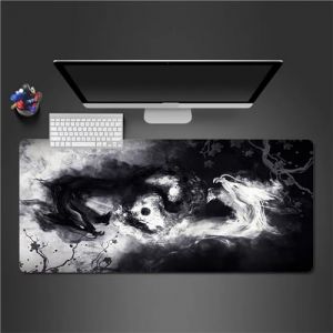 Tapis de Souris de Jeu Dragon Blanc Noir Tapis de Souris XXL 800x400x3mm Grand &eacute;Tendu Tapis de Bureau avec Base en Caoutchouc Antid&eacute;rapant et Bords Cousus pour Clavier et Souris (QiHon, neuf)