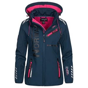 Geographical Norway REINE LADY - Veste Softshell Femme Impermeable - Jacket À Capuche Outdoor - Blouson Coupe Vent Resistant Hiver - Activites En Exterieur Randonnée (Marine/Rose M) Taille 2 (Clothes Valley, neuf)