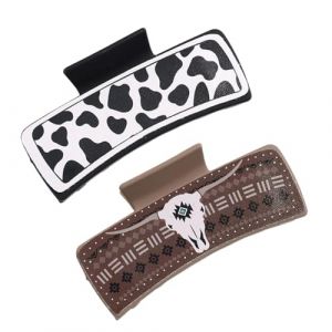 Pinces &agrave; cheveux carr&eacute;es, en cuir, avec imprim&eacute; western, pour femme, design classique de cowboy occidental, avec forte tenue, pour les f&ecirc;tes, les rendez-vous (fegayut, neuf)
