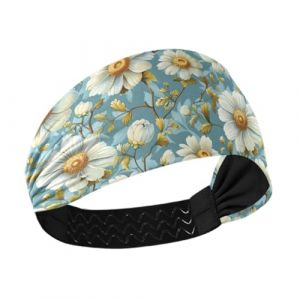 tplaotee Bandeaux élastiques antidérapants en tissu avec fleur de camomille blanche et bleu sarcelle pour femme pour yoga, entraînement, randonnée, basket-ball (SiminH, neuf)