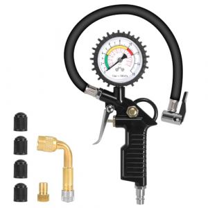 GLOSKIN Manometre Pression Pneu, 220PSI Poignée Gonflage Avec Outil de Noyau de Valve, Gonfleur Pneu,Accessoires de Compresseur, pour Voiture, Moto, Camion, Vélo (GLOBAL SKIN & BEAUTY S.R.L., neuf)