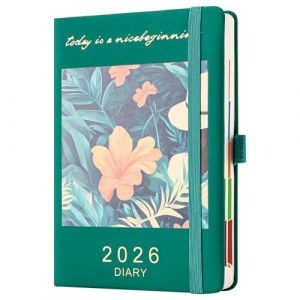 Agenda 2026 Jour par Jour A5, Planificateur Quotidien Organiseur de Janvier 2026 &agrave; D&eacute;cembre 2026, Agenda Mensuel avec Vue Mensuelle et Porte-Stylo, Onglets Lat&eacute;raux Color&eacute;s, Poche Int&eacute;rieure (Vert, A5 (MEICHENGDA, neuf)