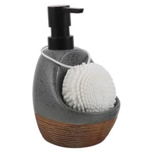 Healvian Distributeur de savon de cuisine : pompe &agrave; savon &agrave; vaisselle en c&eacute;ramique avec porte-&eacute;ponge &ndash; Distributeur de d&eacute;tergent rechargeable pour &eacute;vier de ferme, organiseur de comptoir pour (Le Sengyu, neuf)