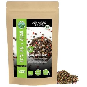 Alpi Nature Poivre Baies en Grain BIO M&eacute;lange 500g, Grains de Poivre Entiers Noir, Blanc, Rose et Vert (Alpi-Trade, neuf)