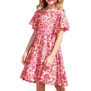 Arshiner Robes d'été pour Filles Robe Florale à Manches Courtes Robe de soirée élégante Robe de Princesse Robe de Plage Anniversaire Hawaïen Mariage Décontractées pour Enfants avec Poche 1308-9 Ans (Arshiner Store, neuf)