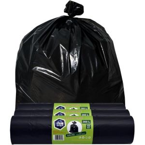 PAM-FOLIE Sacs poubelle universels 360L - 30 pièces - XXL Sacs poubelle grands, forts et épais, Basic - 120x150cm - 35µm - sac poubelle noir - sac poubelle robuste - film regranulé (PAM-FOLIE, neuf)