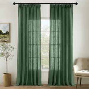 MIULEE Rideaux Rideau Voile Modernes Rideaux en Lin Translucide pour Deux Portes de Balcon Rideaux pour Salon Chambre à Coucher Lot de 2 Vert Foncé HxL 225x140 cm (MIULEE HOME, neuf)