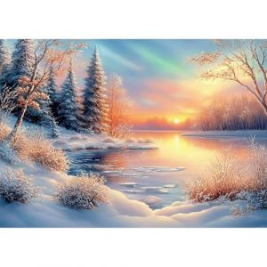NEWENMO 5D Lacs Gelés Diamond Painting Adulte,Paysages Hivernaux Peinture Diamant Kit,DIY Paysage Diamant Painting Kit,Diamond Point de Croix Cristal Paintings,pour Décoration Maison 30x40cm (newenmo, neuf)