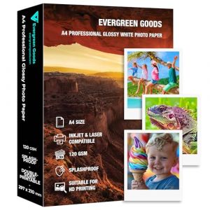 Lot de 50 feuilles de papier photo brillant pour imprimante jet d'encre et laser A4 120 g/m&sup2; double face pour imprimante Canon HP Epson (Evergreen Goods Ltd, neuf)