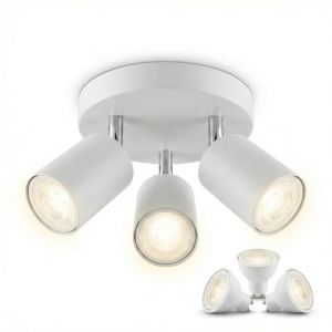 Plafonnier Spots Orientables LED Blanc, Luminaire Plafond 3 Spots Design Moderne, 3 Ampoules GU10 5W Blanc Naturel 4000K Incluses (Rempla&ccedil;ables), &Eacute;clairage Int&eacute;rieur pour Salon, Cuisine, Chambre (handeng, neuf)