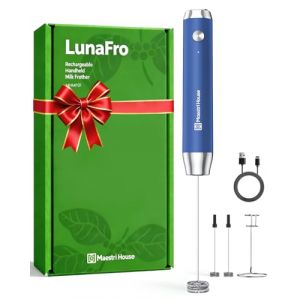 Maestri House Mousseur &agrave; Lait &Eacute;lectrique, Rechargeable Mousseur a Lait, Fouet en Acier Inoxydable, &eacute;tanche Portable Mini Mixeur 2 fouets pour Caf&eacute;, Latte, Cappuccino, Matcha, Lunafro (Bleu nuit) (Maestri House FR, neuf)