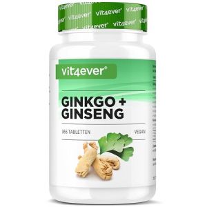 Ginkgo + Ginseng - 365 comprimés - Extrait spécial - Hautement dosé - Testé en laboratoire - Ginkgo Biloba + Ginseng coréen - Vegan (LifeBalance Trading Supplements, neuf)