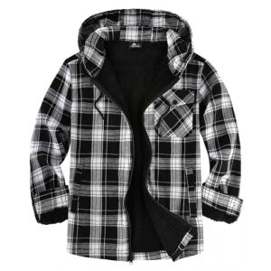 JACKETOWN Veste de B&ucirc;cheron Homme Veste Chemise Doubl&eacute;e pour Capuche &agrave; Carreaux Flanelle Fermeture &eacute;clair Sherpa de Trekking D'hiver Chemise Flanelle V&ecirc;tements(Noir Blanc L) (CongHuiQiang, neuf)