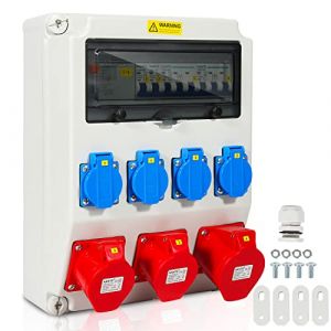 Tubiaz Coffret de Chantier, Coffret Chantier 4x230V+2x16A CEE+1x32A 400V CEE, Coffret électrique de Chantier FI LS compteur, Répartiteur de courant fort IP44 (idealnation, neuf)