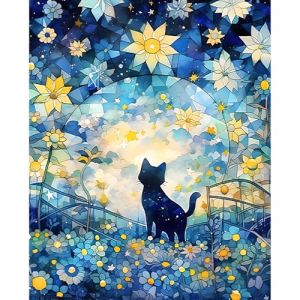 HEIBAGO Chat Peinture par numéros pour Adultes, Kit de Peinture à l'huile sur Toile par numéro pour Débutants, Peinture à l'huile DIY Nuit étoilée pour la décoration de la maison 40x50cm (JINYULIANG, neuf)