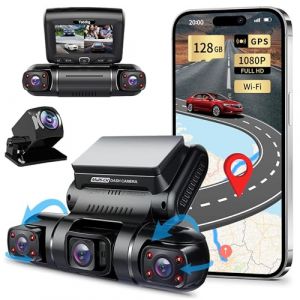 Yabdbg Dashcam Quad 4x1080P Avant,Gauche,Droite et Arri&egrave;re Cam&eacute;ra Embarqu&eacute;e Voiture,GPS WiFi 24H Mode Parking,Vision Nocturne IR Dash Cam Voiture,150 &deg; Angle WDR 3 Pouces TFT G-Senseur Gratuit 128GB (starpeacer, neuf)