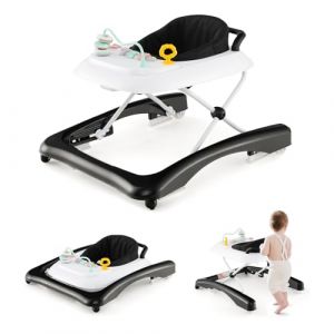 GOPLUS Trotteur Bébé Garçon Fille Evolutif 3 en 1, Trotteur Marche Bebe Pliable avec 3 Hauteur Réglable, Siège et Plateau Amovible, Centre d'Activités pour Tout-petits 6+ Mois, Charge 12KG (Noir) (Augenstern24, neuf)