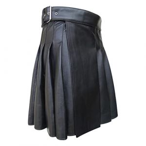 Jupe en cuir synthétique pour homme - Kilt écossais gothique punk - Jupe mi-longue - Festival Kilt - Mode en cuir synthétique plissé - Kilt traditionnel Highland, Noir , XXL (SDFKLJV, neuf)