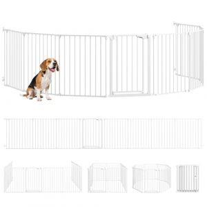 PawHut Barrière de sécurité Pliable et modulable, 488 cm, avec Porte à Double Verrouillage, Parc enclos pour Chien et Enfant, barrière de Protection cheminée en métal, 8 Panneaux, Blanc (Aosom FR, neuf)