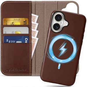 Shieldon Coque 2 en 1 pour iPhone 16 5G, Portefeuille Flip Amovible Housse Cuir Véritable [RFID Blocage][Porte-Cartes] Etui à Rabat Case Compatible avec iPhone 16 (6,1 Pouces 2024) - Café Rétro (TG-Global FR, neuf)