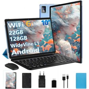 Tablette Android 14 Tablette 10 Pouces 22Go RAM + 128Go ROM(2To Extensible), Octa-Core, GMS Tablette Tactile, WiFi 6, 5G Wi-FI, Widevine L1, 8000mAh, GPS, Tablettes avec Clavier+Souris et Cas-Bleu (GSD TECHNOLOGY SP. Z O.O, neuf)