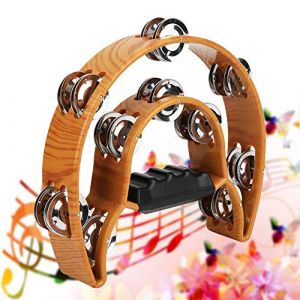 Yctze Tambourin à Double Rangée de 8 Pouces pour église, Danse Chrétienne, Adultes - Cloche Demi-lune en Bois avec Poignée Ergonomique, Demi-lune en Bois et Cuir - Instrument de (Gorgeri, neuf)