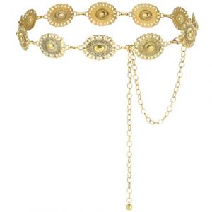 Alaoo Ceinture en M&eacute;tal Occidental,Ajour&eacute; Sculpt&eacute; Cha&icirc;ne Ceintures,Taille En M&eacute;tal Ceinture de Cha&icirc;ne R&eacute;glable,Cha&icirc;ne de Taille Boh&egrave;me pour Tenue de Concert de Campagne pour Robe, Or B-110cm (Alaoo, neuf)